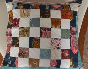 High-quality, unique patchwork cushion cover made from designer quality fabrics, lovingly coordinated in color, finely quilted!