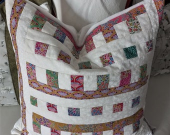 High-quality, unique patchwork cushion cover made from designer quality fabrics, lovingly colour-coordinated, finely quilted!