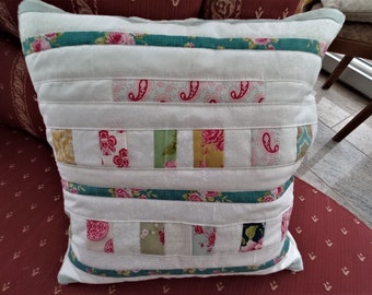 High-quality, unique patchwork cushion cover made from designer quality fabrics, lovingly colour-coordinated, finely quilted!