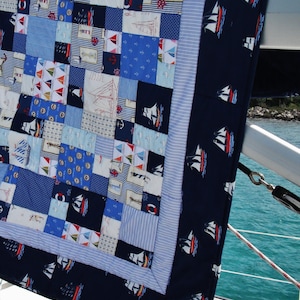 Already sold High-quality unique quilt made of designer quality fabrics, lovingly color-coordinated, finely quilted.Quilt for sailors image 1