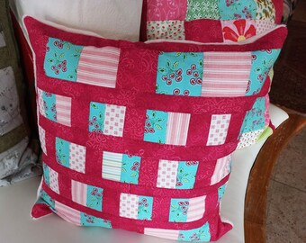 High-quality, unique patchwork cushion cover made from designer quality fabrics, lovingly coordinated in color, finely quilted!