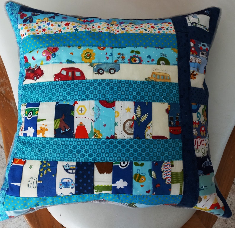 High-quality, unique patchwork cushion cover made from designer quality fabrics, lovingly coordinated in color, finely quilted image 1