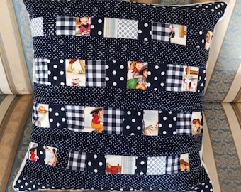 High-quality, unique patchwork cushion cover made from designer quality fabrics, lovingly coordinated in color, finely quilted!