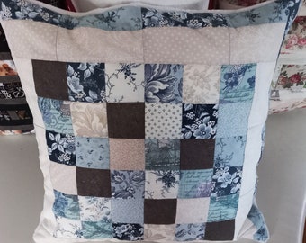 High-quality, unique patchwork cushion cover made from designer quality fabrics, lovingly coordinated in color, finely quilted!