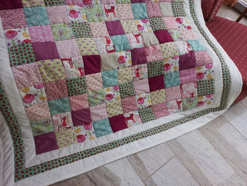 High quality unique quilt with cats / quilt made of designer quality fabrics, lovingly color coordinated, finely stitched image 7