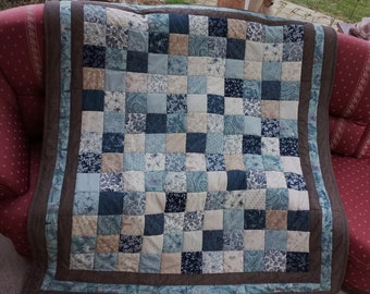 Elaborate high-quality unique patchwork quilt made of designer quality fabrics, lovingly color-coordinated, finely quilted