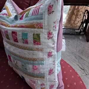 High-quality, unique patchwork cushion cover made from designer quality fabrics, lovingly colour-coordinated, finely quilted image 5