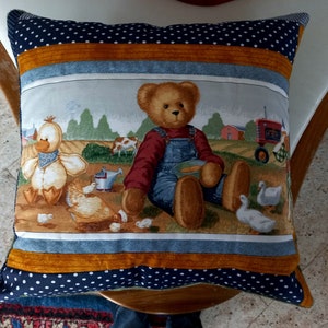 High-quality, unique patchwork cushion cover made from designer quality fabrics, lovingly coordinated in color, finely quilted image 1