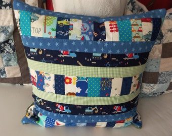 High-quality, unique patchwork cushion cover made from designer quality fabrics, lovingly coordinated in color, finely quilted!