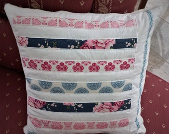 High-quality, unique patchwork cushion cover made from designer quality fabrics, lovingly colour-coordinated, finely quilted!