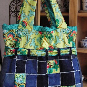 High-quality unique patchwork beach bag made of jeans and designer quality fabrics, lovingly color coordinated, finely stitched image 3