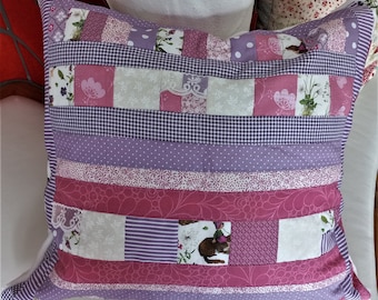 High-quality, unique patchwork cushion cover made from designer quality fabrics, lovingly colour-coordinated, finely quilted!