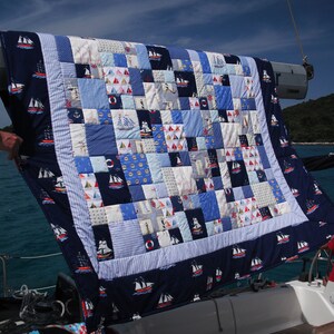 Already sold High-quality unique quilt made of designer quality fabrics, lovingly color-coordinated, finely quilted.Quilt for sailors image 5