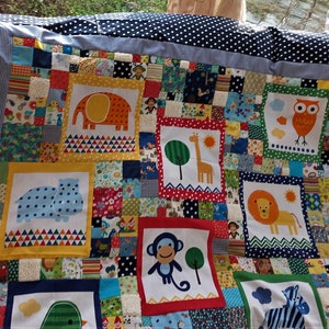 In process Cuddly soft crawling baby blanket. Colorful quality fabrics with animals 120 squares,lovingly coordinated, with feeling elements image 4