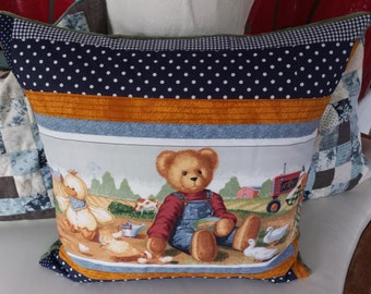 Sold! High-quality, unique patchwork cushion cover made from designer quality fabrics, lovingly colour-coordinated and finely quilted!