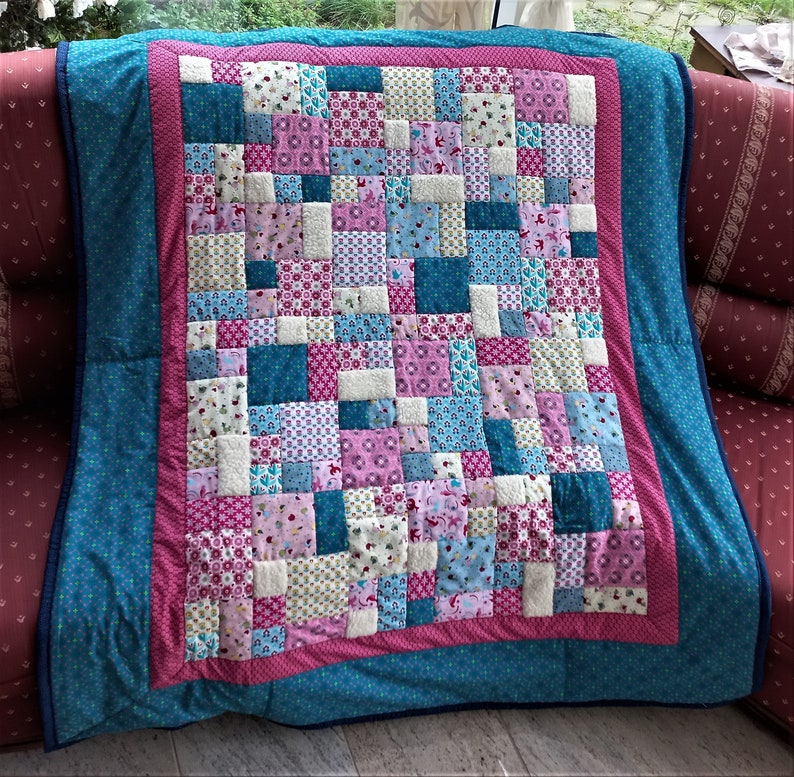 Designer High quality unique patchwork quilt / quilt made of designer quality fabrics, lovingly color coordinated, finely stitched image 1