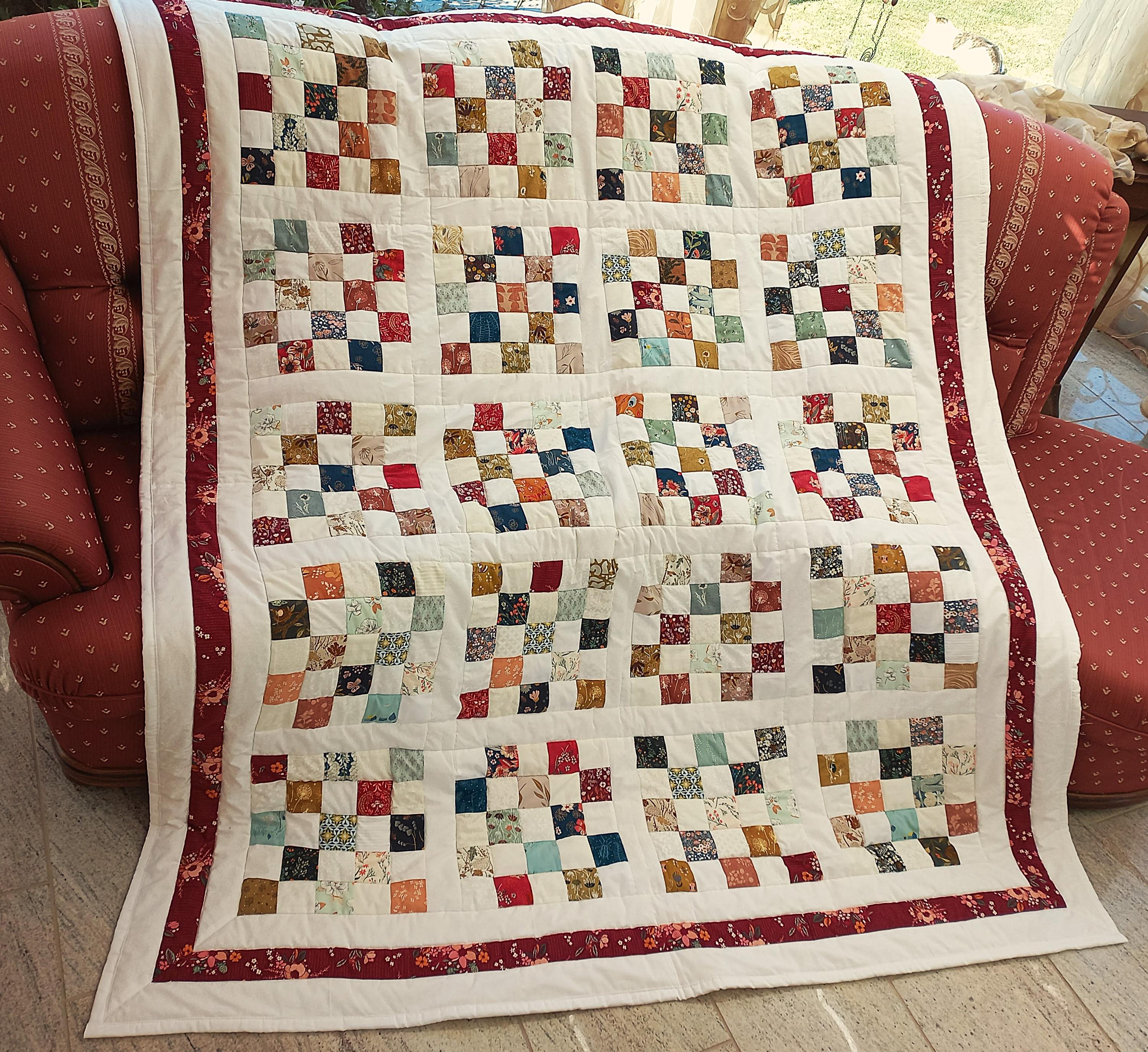 Copriletto Trapuntato Patchwork Stile Vintage Blu Tenero, Copriletto A 2 Piazze In Stile Patchwork, 220 X 240 Cm - Foto 3