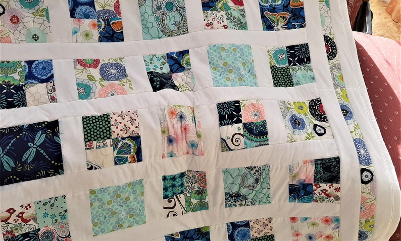 High quality unique patchwork quilt / quilt made of designer quality fabrics, lovingly color coordinated, finely stitched image 6