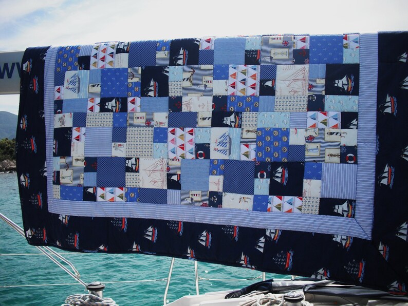 Already sold High-quality unique quilt made of designer quality fabrics, lovingly color-coordinated, finely quilted.Quilt for sailors image 3