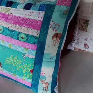 High-quality, unique patchwork cushion cover made from designer quality fabrics, lovingly coordinated in color, finely quilted image 1