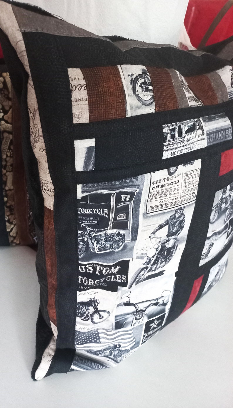 High-quality patchwork cushion cover made of ties and designer quality fabrics, lovingly color-coordinated, finely quilted image 5