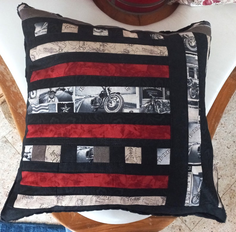 High-quality patchwork cushion cover made of ties and designer quality fabrics, lovingly color-coordinated, finely quilted image 1