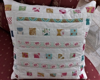 High-quality, unique patchwork cushion cover made from designer quality fabrics, lovingly colour-coordinated, finely quilted!