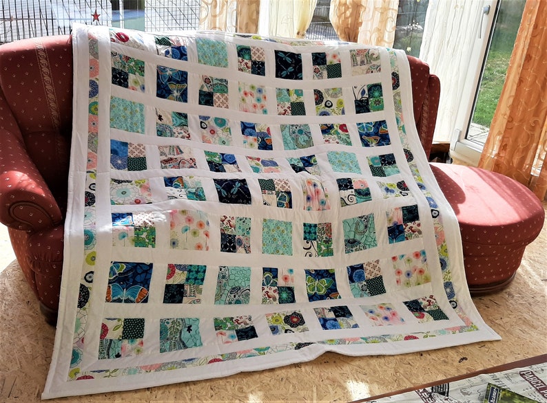 High quality unique patchwork quilt / quilt made of designer quality fabrics, lovingly color coordinated, finely stitched image 1