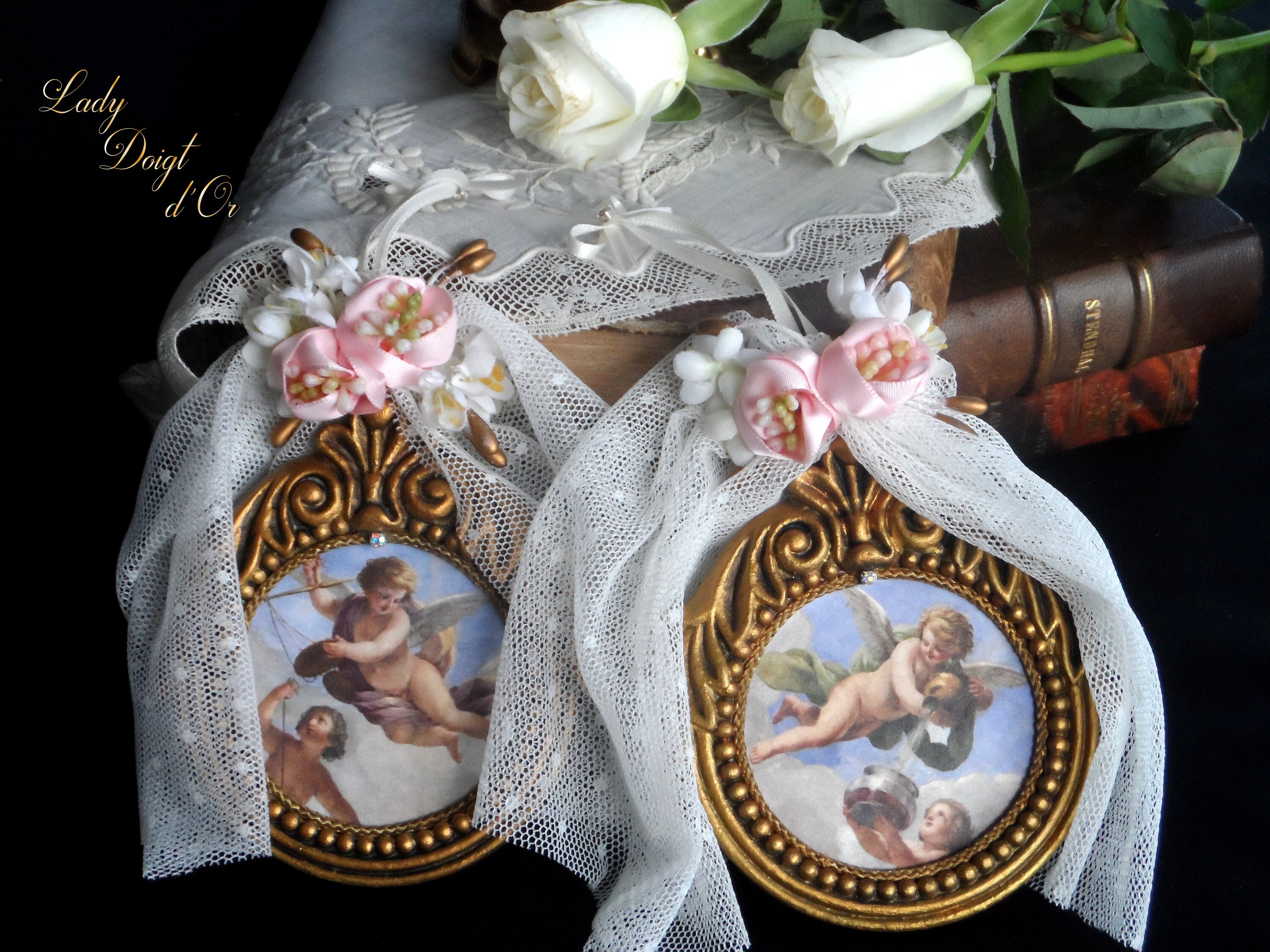 Cadres Ronds Dorés Baroque, Cadre Or Chérubins Romantique, Shabby Chic, Cadeaux Fêtes.