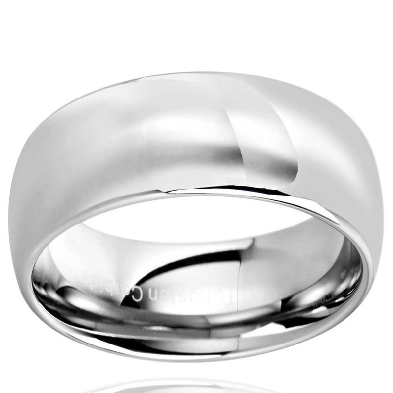 Wedding Ring Mens Engagement Band Polish Tungsten Band 10mm Dome Tungsten Wedding Band Anniversary Ring Promise Ring Personalized Ring