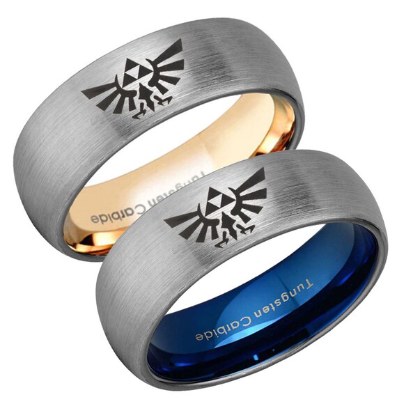 Mens Zelda Ring 8mm Zelda Triforce Inspired Tungsten Ring Mens Engagement Band Dome 2 Tone Men/'s Tungsten Gold Ring Mens Promise Ring