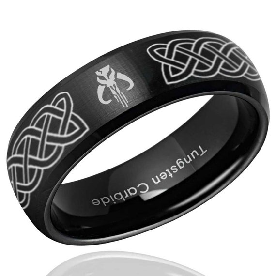 8mm Tungsten Black 2 Tone Dome Celtic Mandalorian Boba Fett Engage Ring