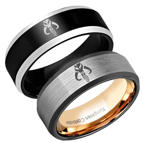 8mm Tungsten Black 2 Tone Dome Celtic Mandalorian Boba Fett Engage Ring
