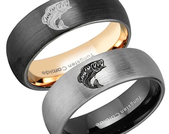 Thorsten Wildlife Sport Fishing Trout Fish Jumping Print Pattern Ring Polished Tungsten Ring 10mm Wide Wedding Band from Roy Rose Jewelry Thorsten Wildlife Sport Fishing Trout Fish Jumping Print Pattern Ring Polished Tungsten Ring 10mm Wide Wedding Band from Roy Rose Jewelry