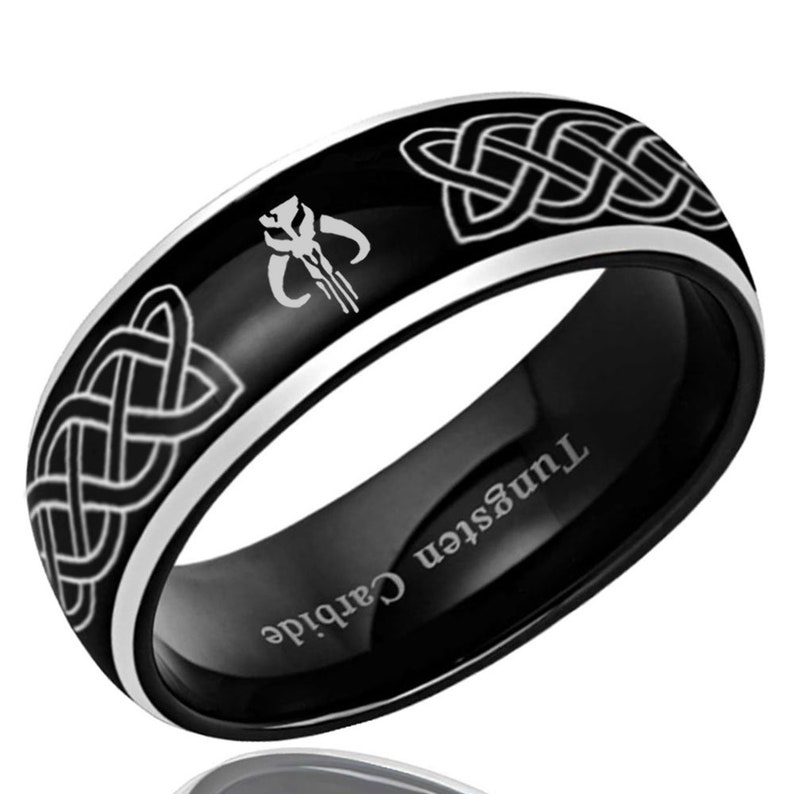 8mm Tungsten Black 2 Tone Dome Celtic Mandalorian Boba Fett Engage Ring