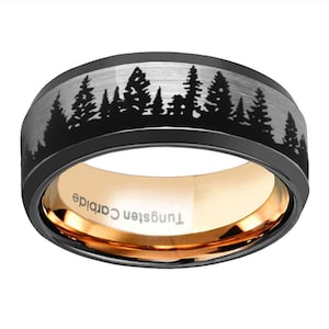 Tungsten Forest Ring, Mens Wedding Ring Forest, Nature Wedding Band, Mens Rings Trees, Tree Mens Ring, Pine Tree Wedding Band