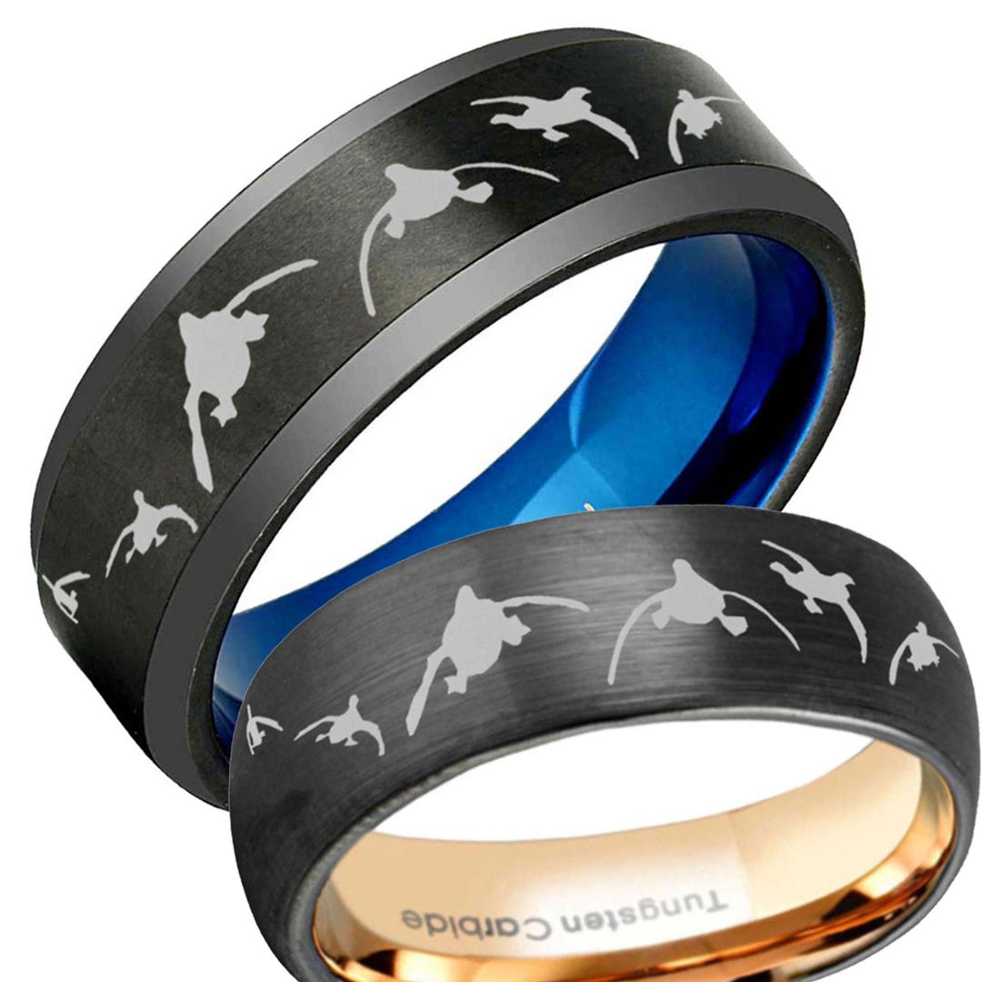 Flying Duck Hunting Ring, 8mm Black Tungsten Carbide Duck Mens Wedding ...