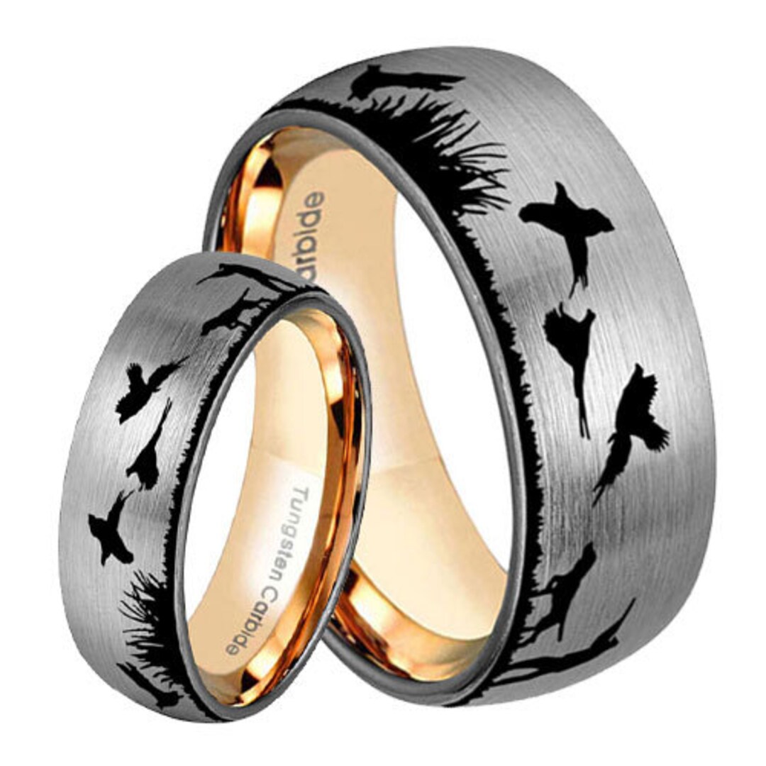 Best His and Hers Pheasant Hunting Dome Rose Gold Gray Tungsten Wedding ...