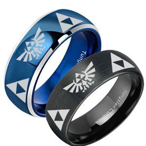 The Legend Of Zelda Mens Black Ring, Mens Gamer Wedding Band, Man Wedding Band, Handmade Jewelry , Personalized Gift, 8MM