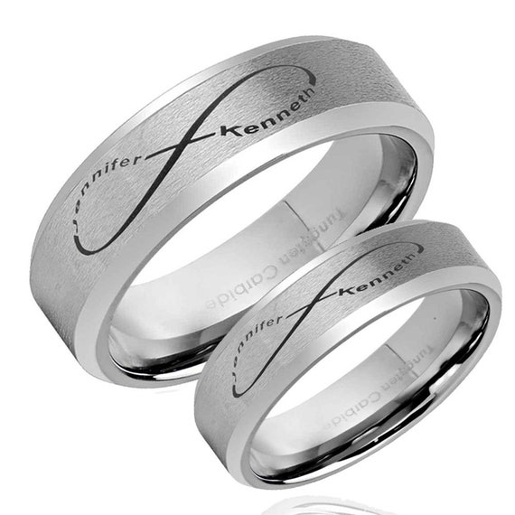 Bride Groom Infinity Symbol 2 Name Engraved Ring Tungsten Etsy