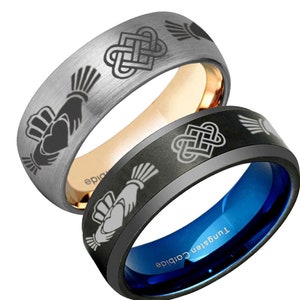 Tungsten Irish Claddagh Ring, Celtic Ring, Mens Wedding Band, Mens Engagement, Gifts For him