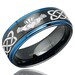 8mm Celtic Irish Claddagh Tungsten Ring Blue Step Edges, Tungsten Wedding Band Mens Tungsten Rings For Him, Celtic Knot Rings 