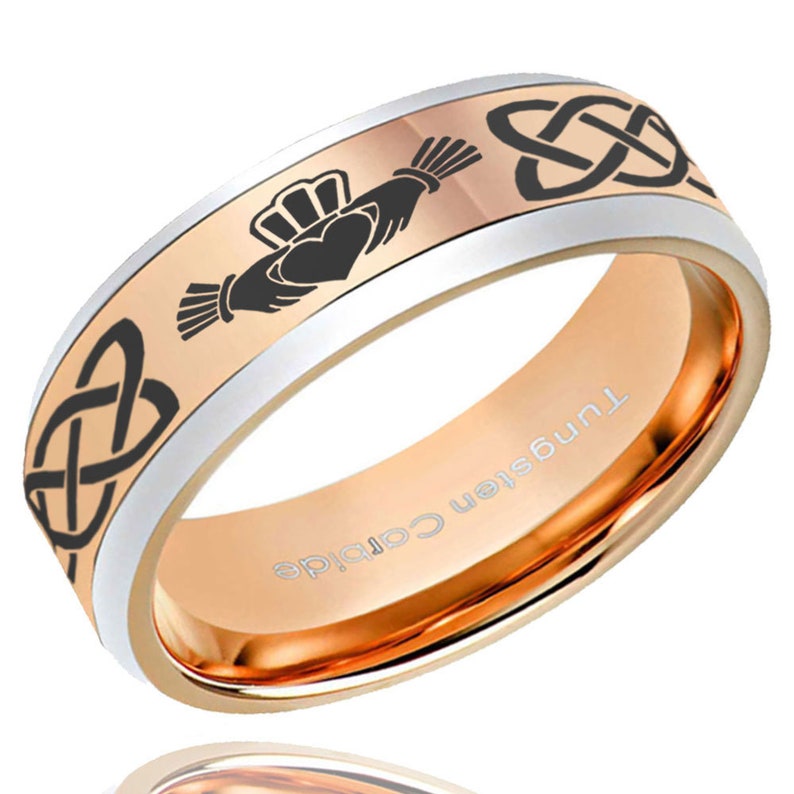 Celtic Irish Claddagh Tungsten Carbide Ring Beveled ...