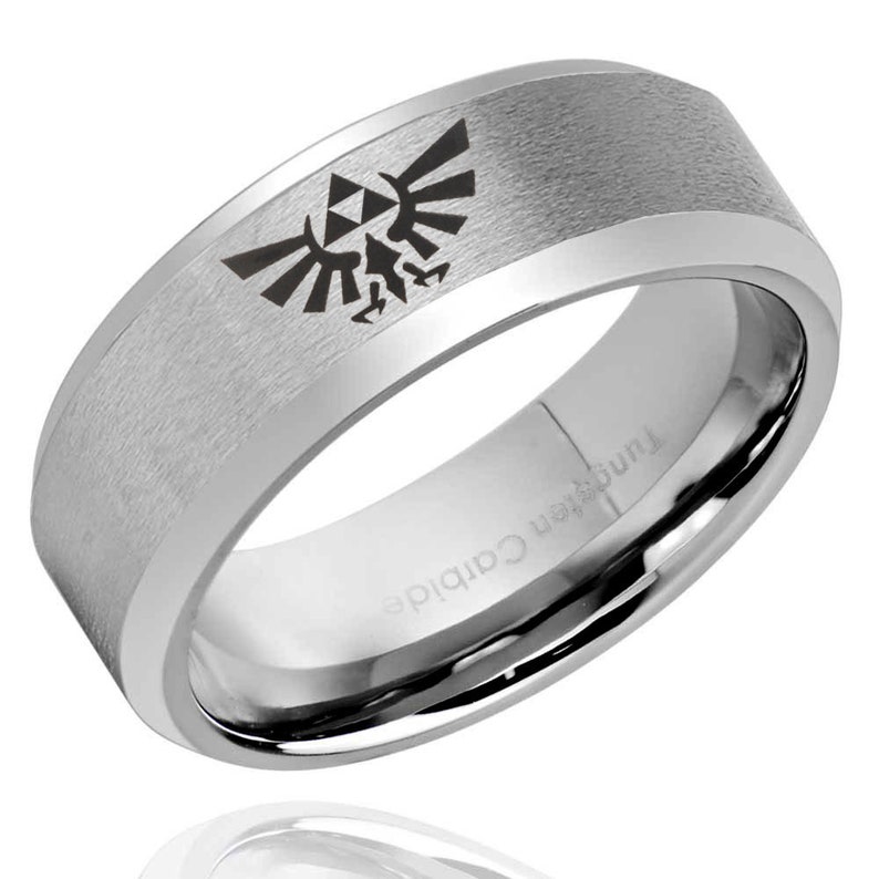 Legend of Zelda Ring Matte Silver Tungsten Mens Wedding