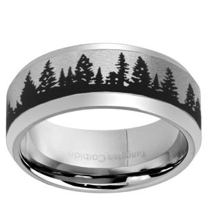 Forest Wedding Ring, Forest Mens Ring, Tree Wedding Band, Mens Rings Tree, Leaf Ring, Tungsten Mens Ring, Tungsten Carbide, Silver Ring