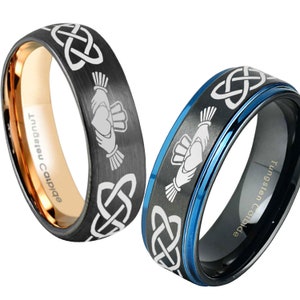 6mm Tungsten Irish Claddagh Ring, Women Wedding Band, Celtic Knot Engagement Ring, Gift For Her
