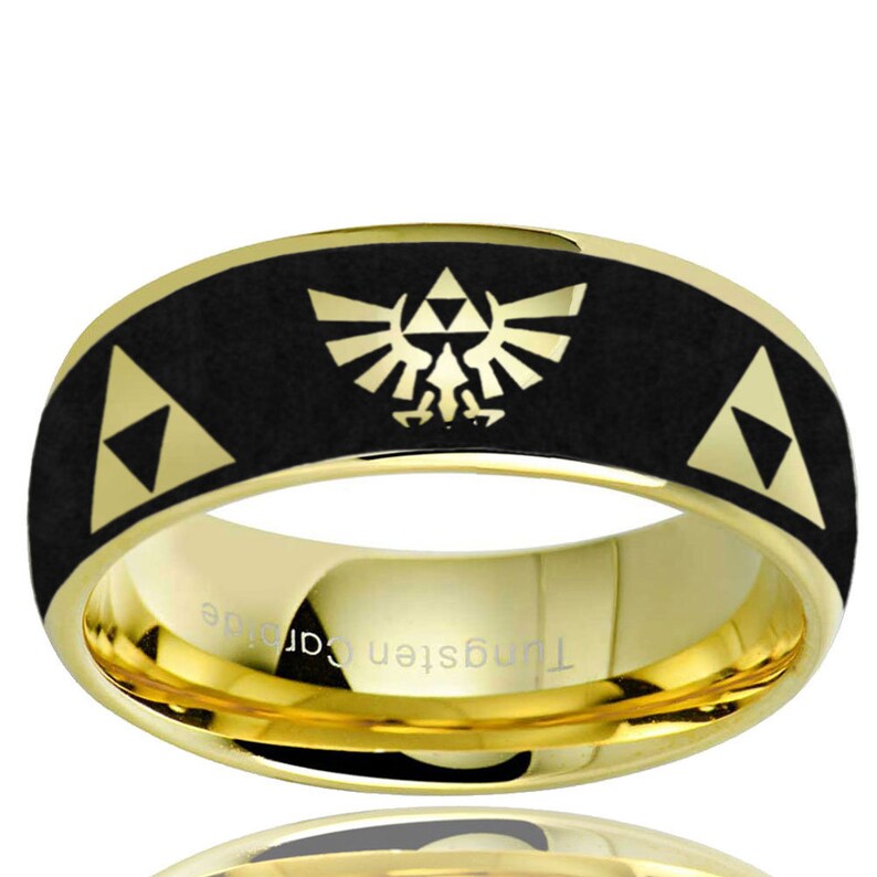 Mens Zelda Ring 8mm Zelda Triforce Inspired Tungsten Ring Mens Engagement Band Dome 2 Tone Men/'s Tungsten Gold Ring Mens Promise Ring