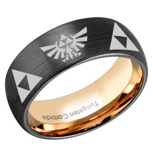 6, 8mm Legend Of Zelda Tungsten Ring, Zelda Triforce Wedding Band, Rose Gold Gammer Wedding Band, Mens Wedding Ring, Dome