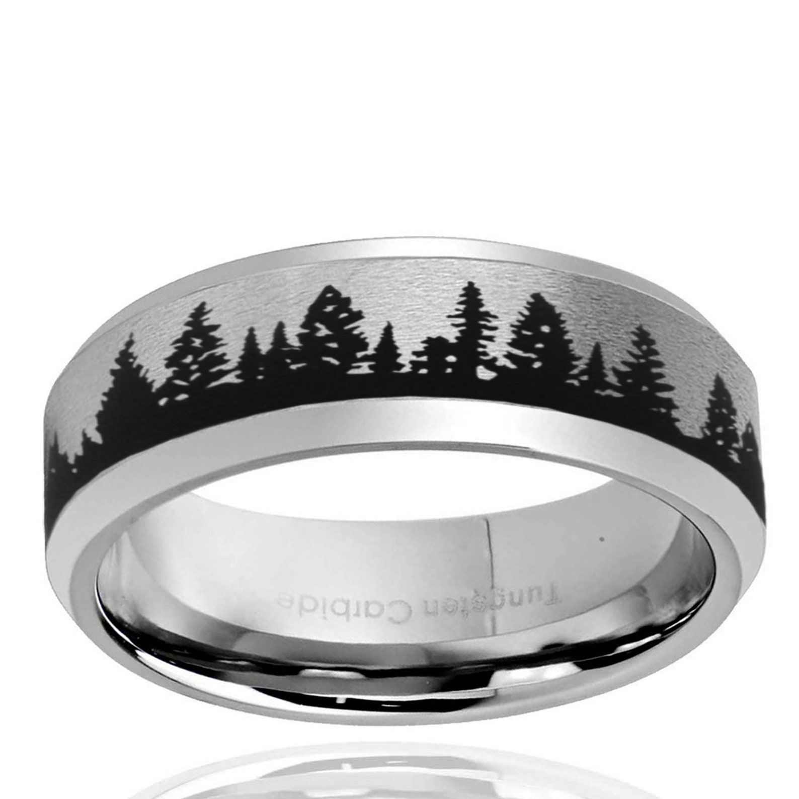 6mm Forest Ring Outdoor Trees Ring Beveled Edges Matte Black | Etsy