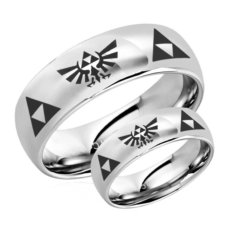 Promise Rings for Couple Mirror Dome Legend of Zelda His Hers Tungsten Wedding Rings Tungsten Wedding Band Set Tungsten Engagement Set